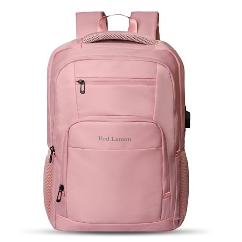 Red Lemon 26L Laptop Backpack for Men & Women | Fits 15.6” Laptop | Water-Resistant Nylon with Rain Cover | Lightweight Large-Capacity Office, College & Travel Backpack with Bottle Pocket - Pink - Image 1