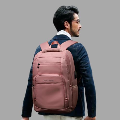 Red Lemon 26L Laptop Backpack for Men & Women | Fits 15.6” Laptop | Water-Resistant Nylon with Rain Cover | Lightweight Large-Capacity Office, College & Travel Backpack with Bottle Pocket - Pink - Image 2