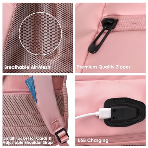 Red Lemon 26L Laptop Backpack for Men & Women | Fits 15.6” Laptop | Water-Resistant Nylon with Rain Cover | Lightweight Large-Capacity Office, College & Travel Backpack with Bottle Pocket - Pink - Image 5