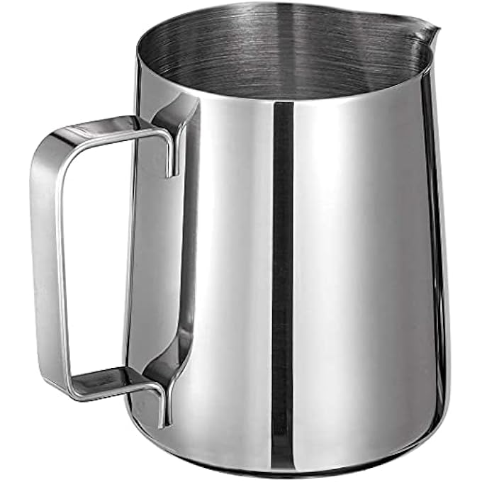 سكاي تاتش إبريق رغوة الحليب من الفولاذ المقاوم للصدأ سعة 350 مل، قياسات على كلا الجانبين من الداخل بالإضافة إلى قطعة قماش من الألياف الدقيقة مثالية لآلات الإسبريسو ورغوة الحليب وفن اللاتيه الفضي 0782948290865 - Image 2