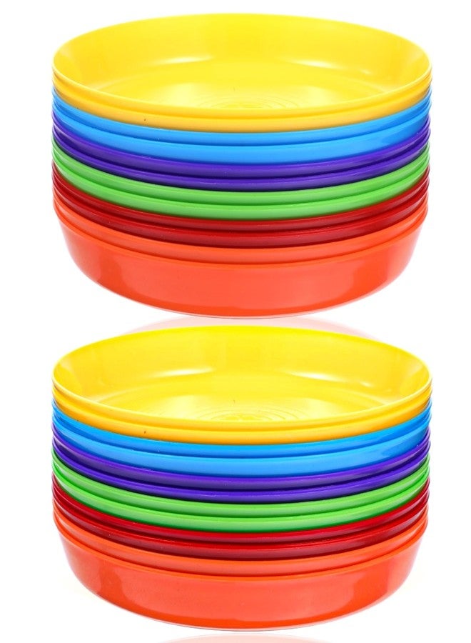 JOUTYFOR 24 Pack Plastic Plates, 7 Inch Colorful Toddler Dinner Plates Children Plates, BPA Free Reusable Small Snack Plates Salad Plates for BBQ, Travel, Events, Dishwasher Safe, 6 Colors - Image 1