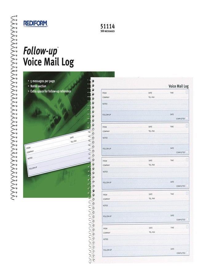 Rediform Follow-Up Voice Mail Log, Flexible Cover, Spiral Binding, 10.625" x 8", 500 Messages (51114) - Image 2
