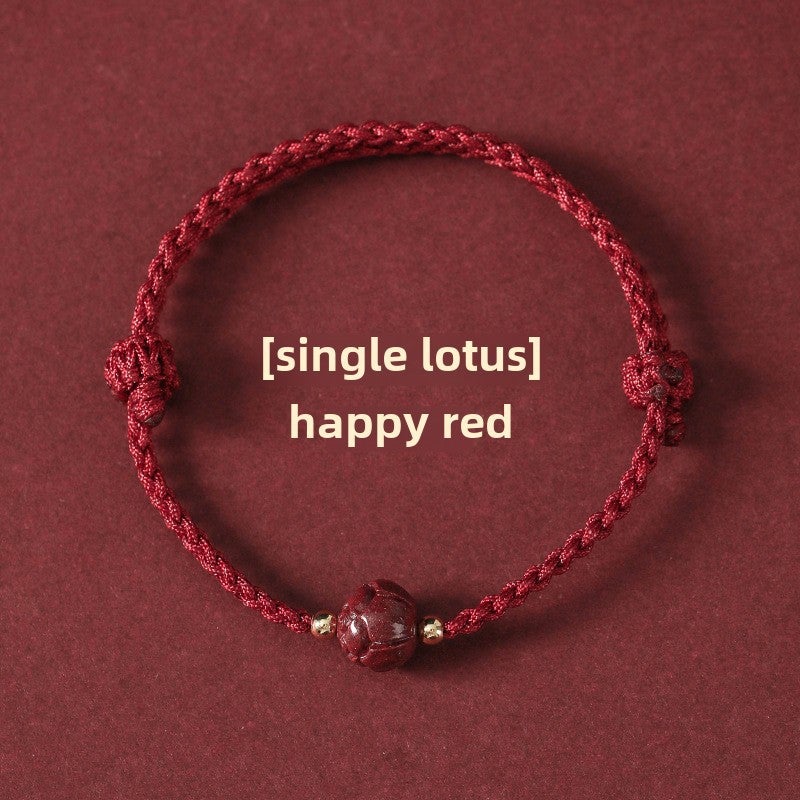 Exam Success Red String Jade Bracelet for Women Joy Red-Single Cinnabar Lotus 