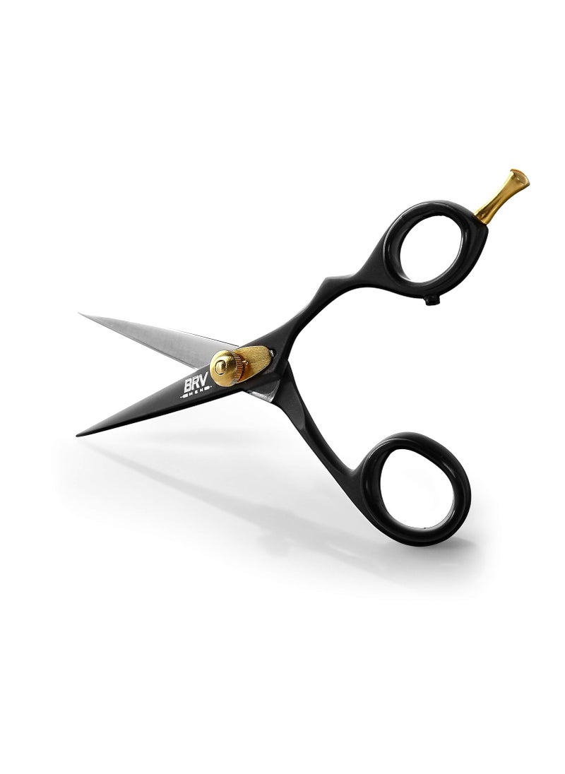 BRV MEN Professional Mustache & Beard Trimming Scissors - 5.5" | High Carbon Stainless Steel & Hammer Forged Mustache Scissors | Razor Sharp Facial Hair Trimming Shears (RIGHT HANDED - Black)  - Image 1