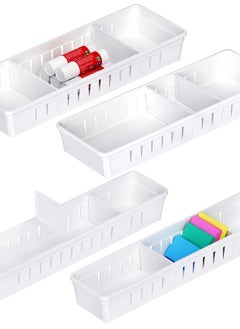Excefore Desk Drawer Organizer Trays, 4 PCS Plastic Office Drawer Organizer Set, White Makeup Organizer Storage Dividers for Office Desk Supplies and Accessories  - Image 1