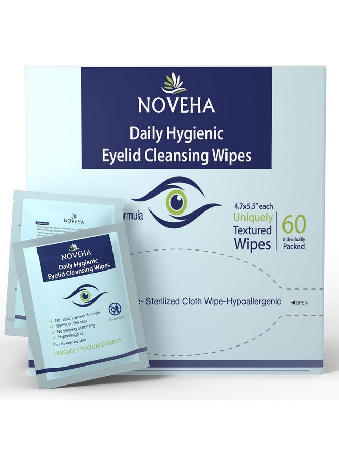 NOVEHA NOVEHA Daily Hygienic Eyelid & Lash Wipes | For Blepharitis & Itchy Eyes, Demodex | Box Of 60 Individually Wrapped Eyelash Wipes, Natural Makeup Remover & Daily Cleanser  - Image 1