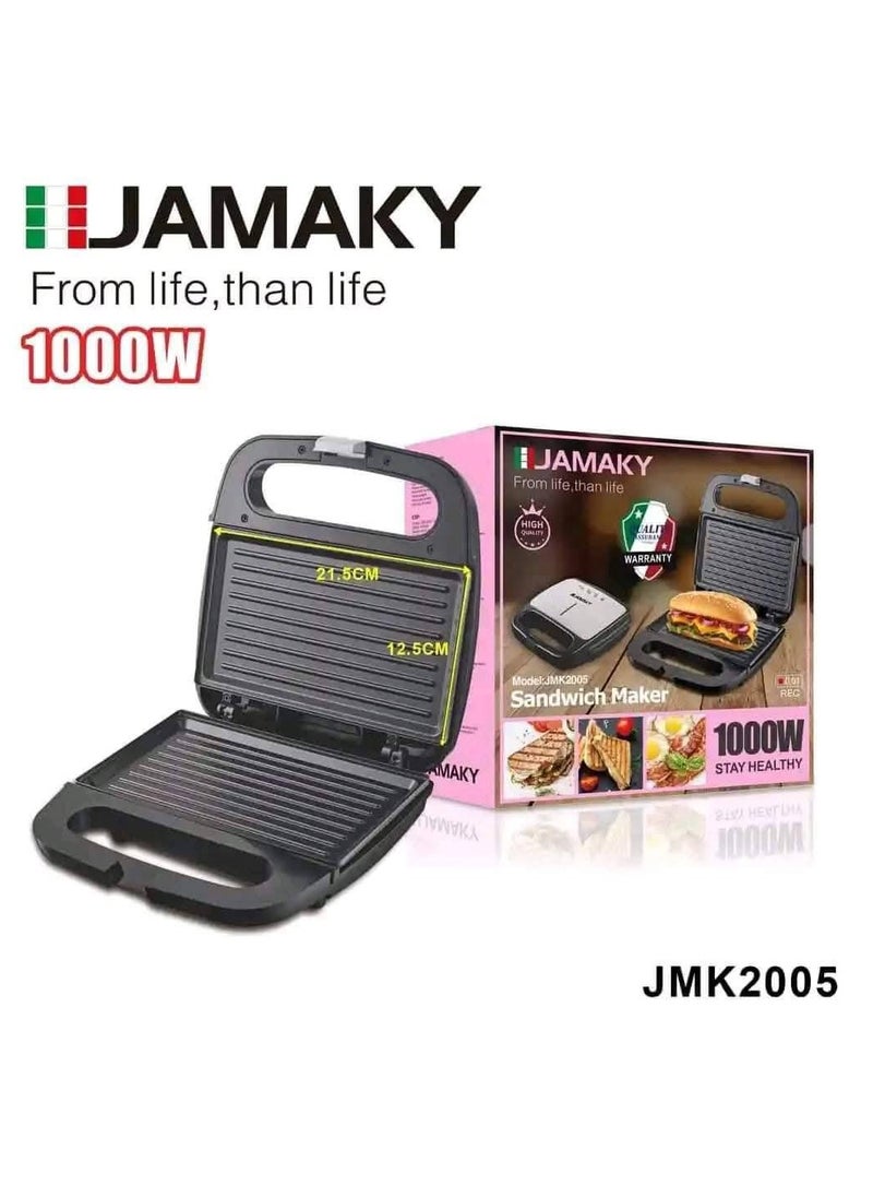 JAMAKY - "JMK2005 Professional 1000W Sandwich Maker – Break-Resistant Stainless Steel Front for Fast & Perfect Cooking!" - Image 1