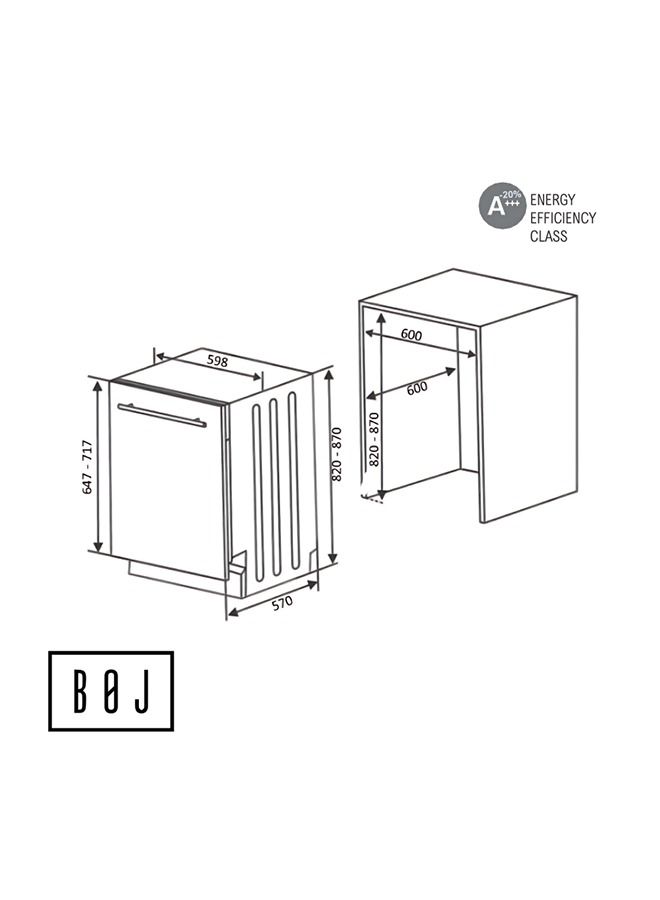 BOJ 60CM Built In Fully Integrated Dishwasher BDR159FI 14 Place Setting, 9 Wash Programs With Digital Display Turbo Drying Option Made In Turkey - Image 3