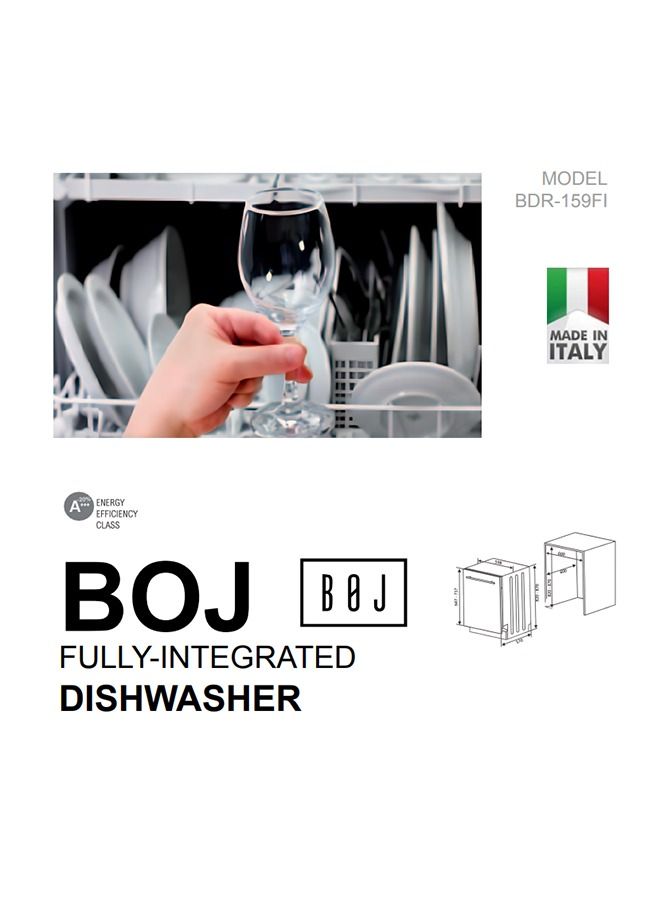 BOJ 60CM Built In Fully Integrated Dishwasher BDR159FI 14 Place Setting, 9 Wash Programs With Digital Display Turbo Drying Option Made In Turkey - Image 5