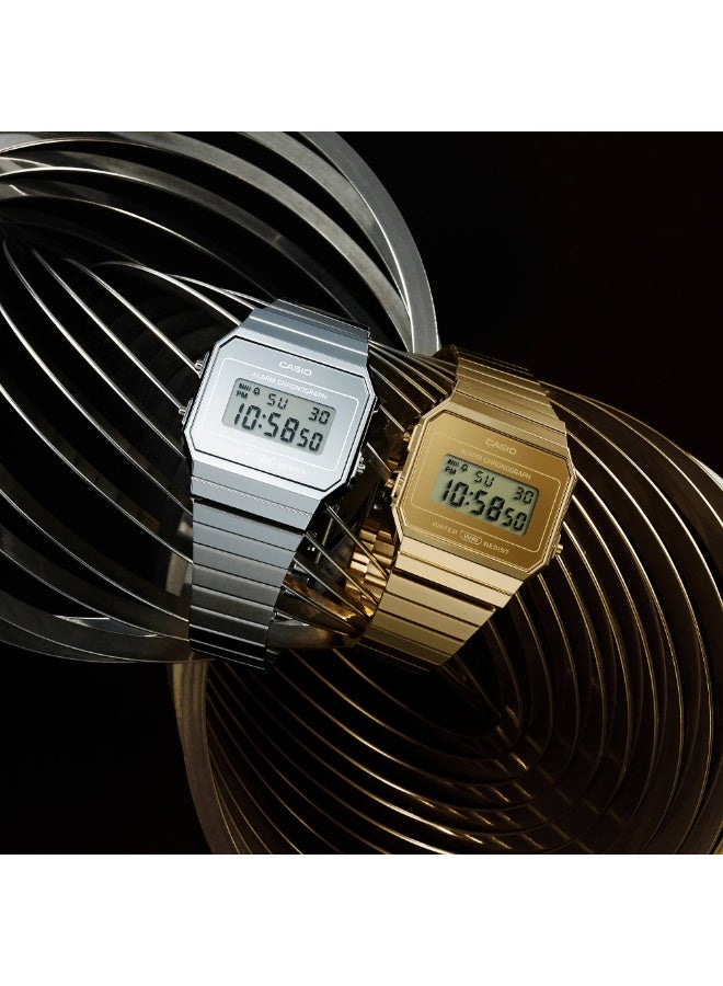 كاسيو ساعة كاسيو رقمية رجالية A700WEV-7ADF – بقرص أبيض وسوار فضي من الفولاذ المقاوم للصدأ، إضاءة خلفية LED، مقاومة للماء - Image 3