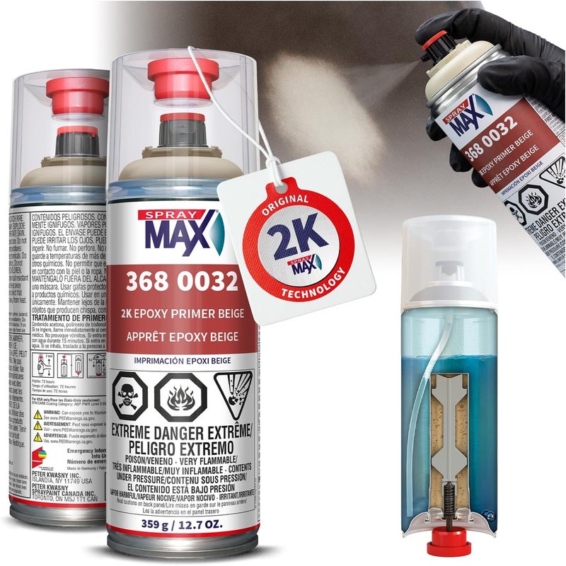 Spray max 2K Epoxy Rust Cure Primer Beige | 2K Primer Automotive | Epoxy Spray Paint for Metal, Aluminum & Steel | Corrosion-Resistant, Fast-Drying, High Adhesion & Professional Grade 12.7 oz - Image 1