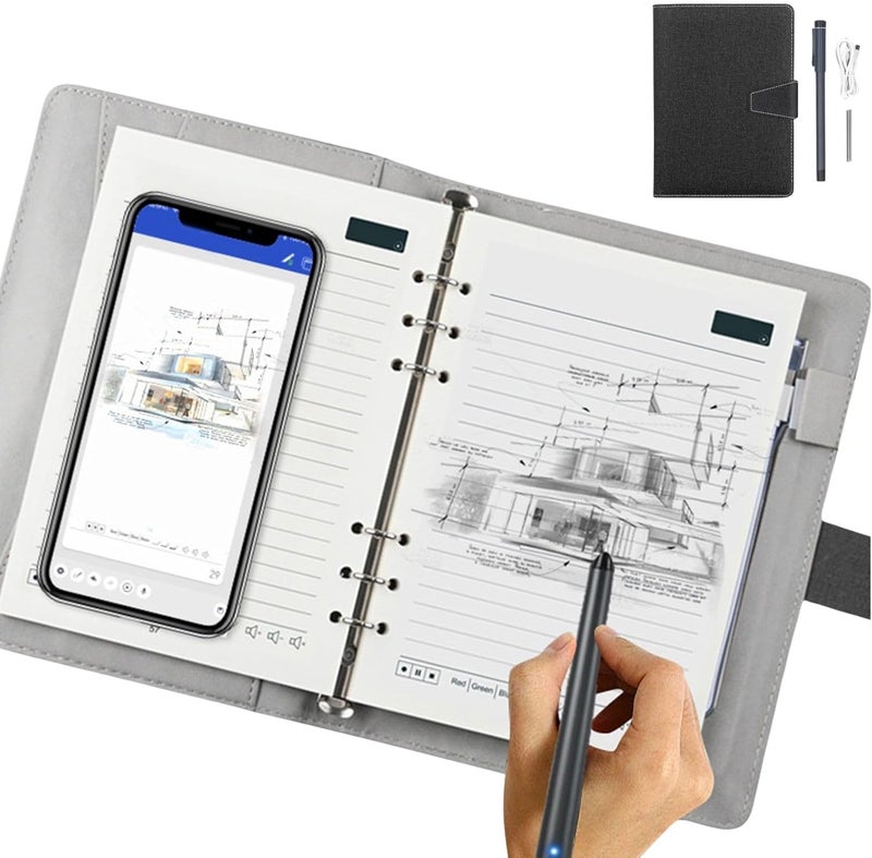 Smart Notebook with OCR, Reusable Digital Notebook and Pen, Bluetooth 5.0 Smartpen Writing Set, Real Time Sync to Phone, Convert Handwriting to Text (Linen Pattern Black) - Image 1