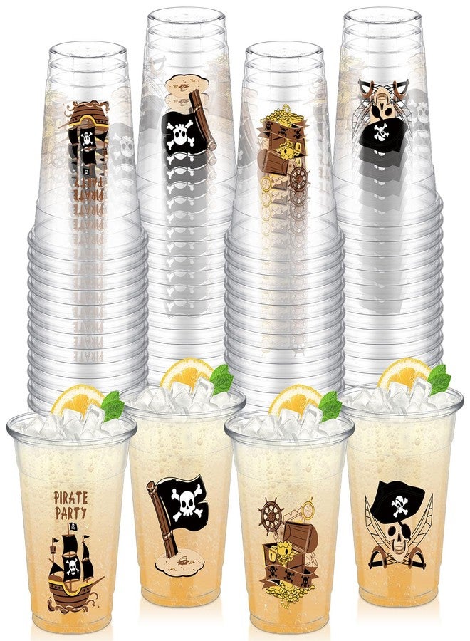 Yaomiao 50 Pieces Pirate Cups Bulk 12 oz Disposable Clear Plastic Drinking Beverage Cups for Pirate Birthday Halloween Western Theme Party Decorations Supplies - Image 1