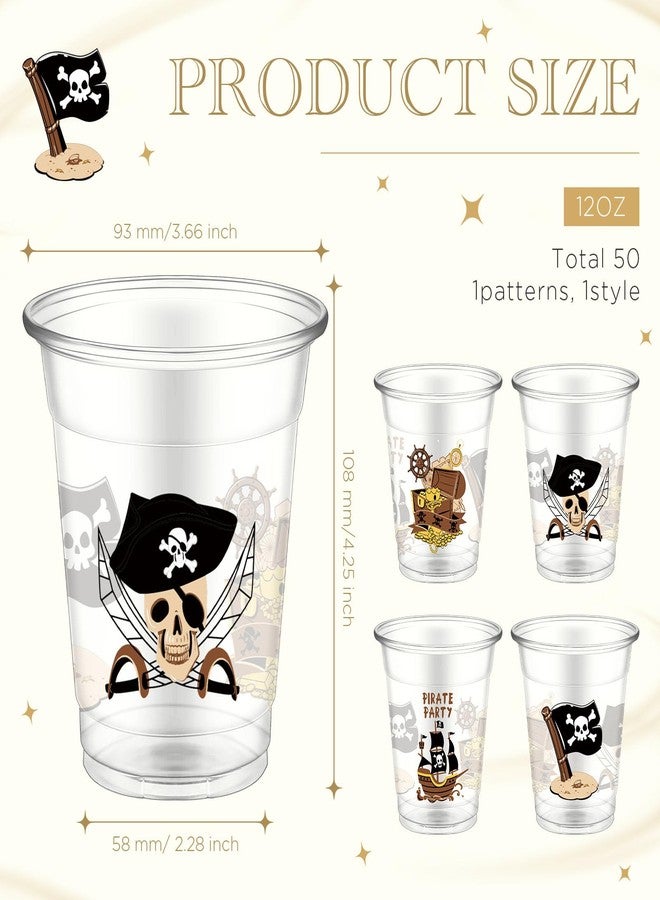 Yaomiao 50 Pieces Pirate Cups Bulk 12 oz Disposable Clear Plastic Drinking Beverage Cups for Pirate Birthday Halloween Western Theme Party Decorations Supplies - Image 2