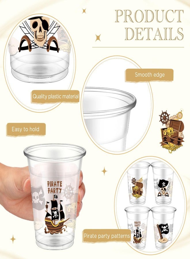 Yaomiao 50 Pieces Pirate Cups Bulk 12 oz Disposable Clear Plastic Drinking Beverage Cups for Pirate Birthday Halloween Western Theme Party Decorations Supplies - Image 3