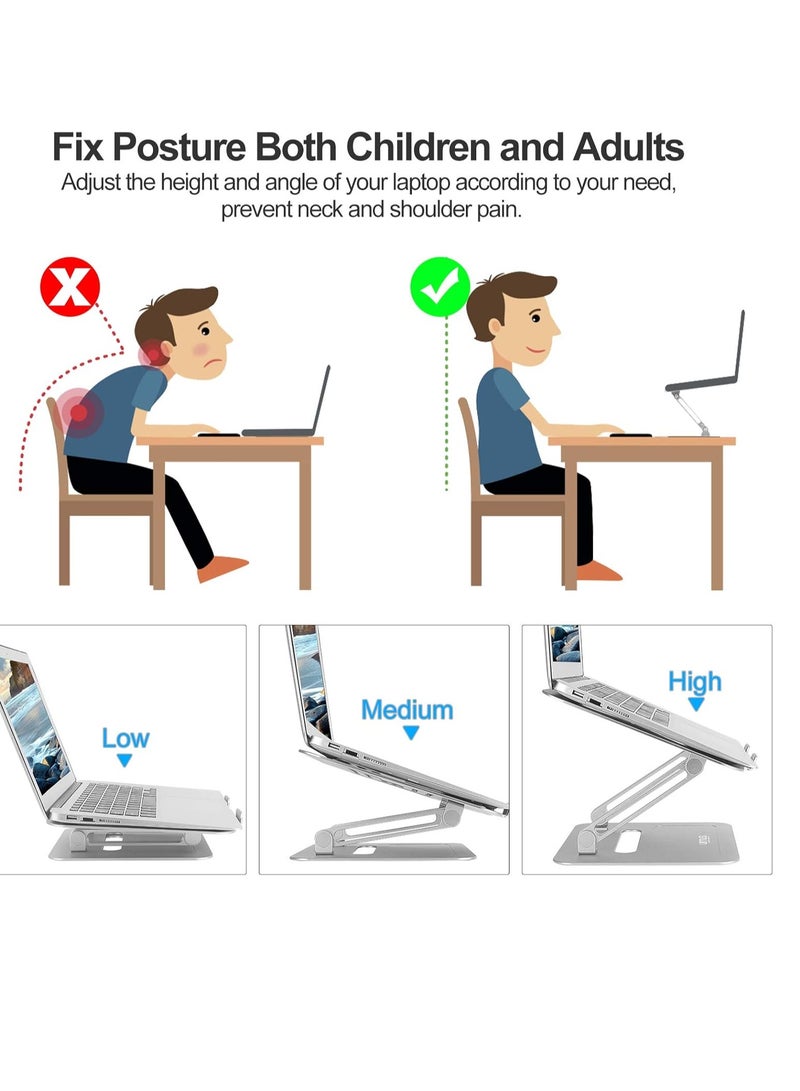 Adjustable Aluminum Desktop Laptop Holder Elevating Laptop Notebook Stand Compatible with Mac Air Pro and Ultra and All 11-17 Inch Devices (Silver)  - Image 4