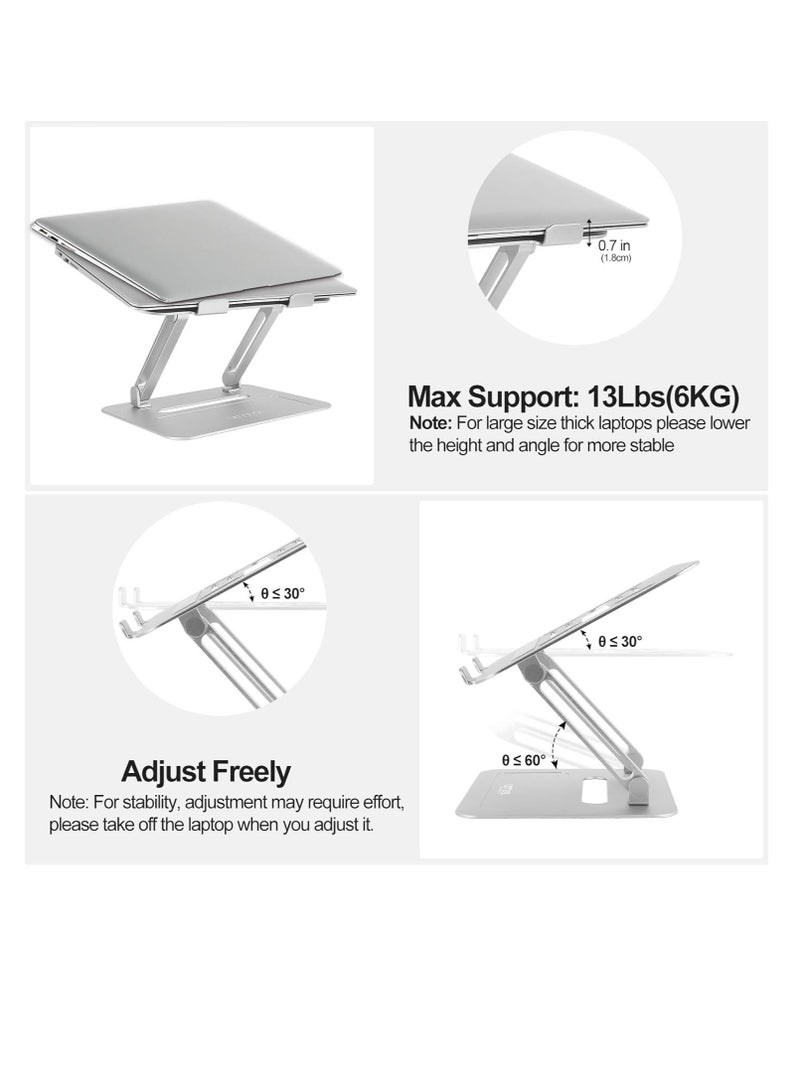 Adjustable Aluminum Desktop Laptop Holder Elevating Laptop Notebook Stand Compatible with Mac Air Pro and Ultra and All 11-17 Inch Devices (Silver)  - Image 5