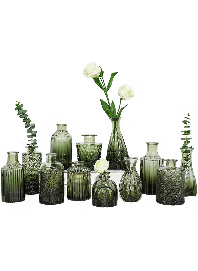 TBWIND TBWIND 12pcs Glass Bud Vases Set  Small Vases for Flowers  Green Bud Vase for Centerpieces in Bulk  Mini Vintage Vase for Rustic Wedding Decorations  Office and Home Table Flower D?cor-Green  - Image 1