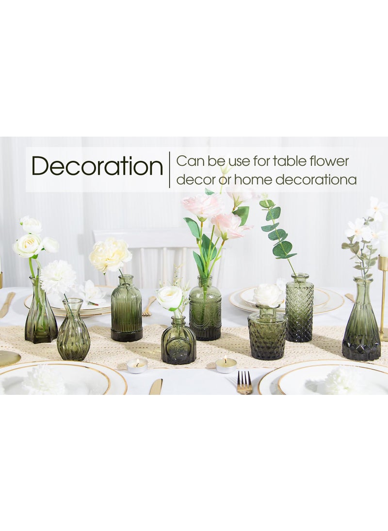 TBWIND TBWIND 12pcs Glass Bud Vases Set  Small Vases for Flowers  Green Bud Vase for Centerpieces in Bulk  Mini Vintage Vase for Rustic Wedding Decorations  Office and Home Table Flower D?cor-Green  - Image 2