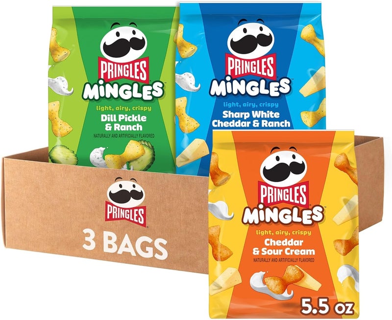Pringles Mingles Variety Pack - 3 Bags of Light, Airy, Crispy Puffed Snacks with Cheddar & Sour Cream, Sharp White Cheddar & Ranch, and Dill Pickle & Ranch Flavors - Image 1