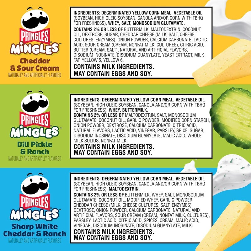 Pringles Mingles Variety Pack - 3 Bags of Light, Airy, Crispy Puffed Snacks with Cheddar & Sour Cream, Sharp White Cheddar & Ranch, and Dill Pickle & Ranch Flavors - Image 3