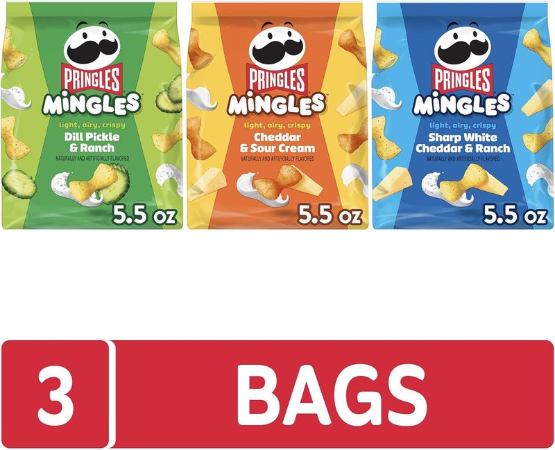 Pringles Mingles Variety Pack - 3 Bags of Light, Airy, Crispy Puffed Snacks with Cheddar & Sour Cream, Sharp White Cheddar & Ranch, and Dill Pickle & Ranch Flavors - Image 4