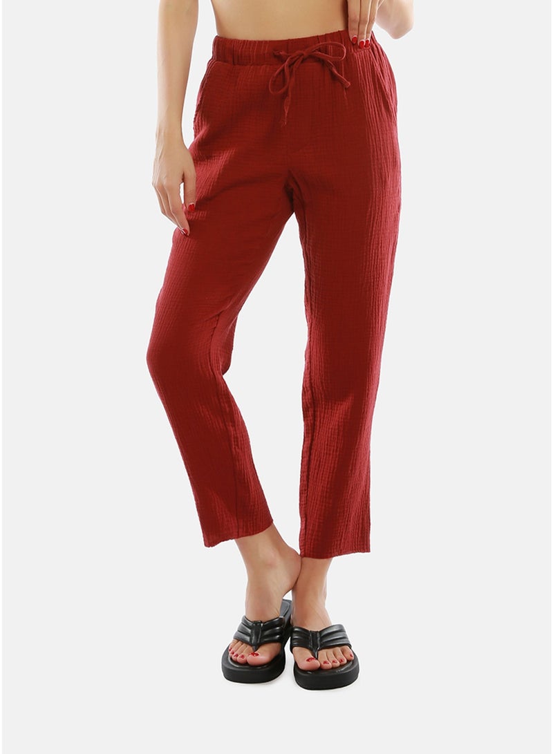 London Rag Burgundy Drawstring Narrow Bottom Summer Pants. - Image 2