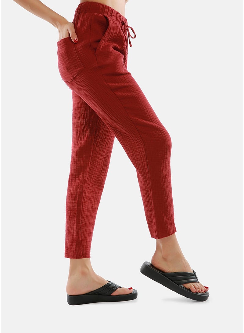 London Rag Burgundy Drawstring Narrow Bottom Summer Pants. - Image 3