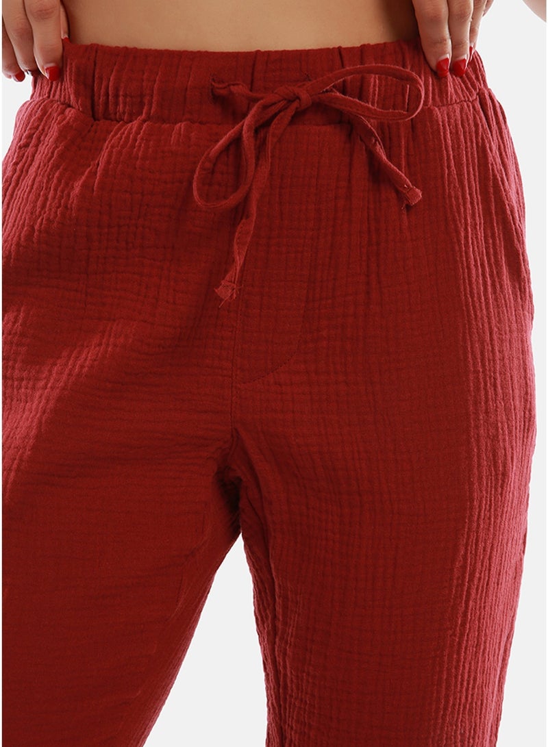 London Rag Burgundy Drawstring Narrow Bottom Summer Pants. - Image 5