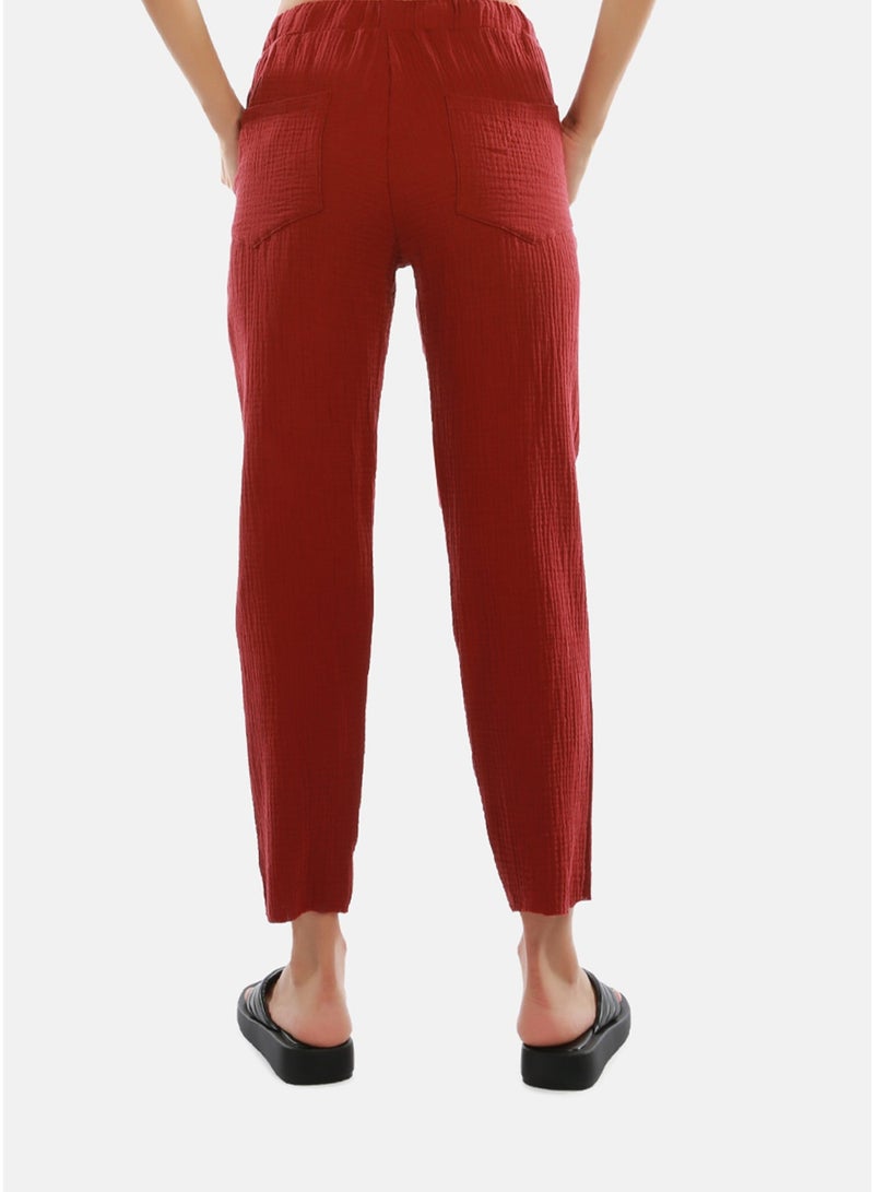 London Rag Burgundy Drawstring Narrow Bottom Summer Pants. - Image 4
