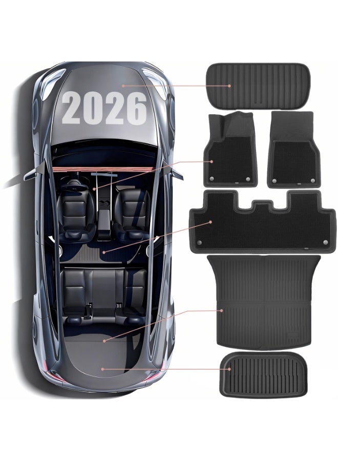 Delehehe Floor Mats for 2025-2026 Tesla Model Y Juniper 9 PCS,TPE Waterproof Non-Slip Floor Mats with Felt Carpet,Frunk Trunk Mats Rear Cargo Liner Interior, For Tesla Model Y Accessories - Image 1