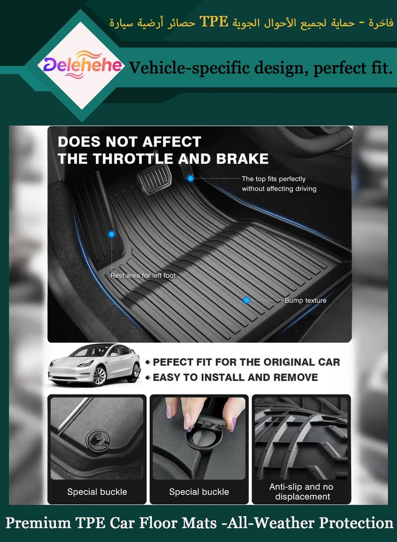 Delehehe Floor Mats for 2025-2026 Tesla Model Y Juniper 9 PCS,TPE Waterproof Non-Slip Floor Mats with Felt Carpet,Frunk Trunk Mats Rear Cargo Liner Interior, For Tesla Model Y Accessories - Image 3