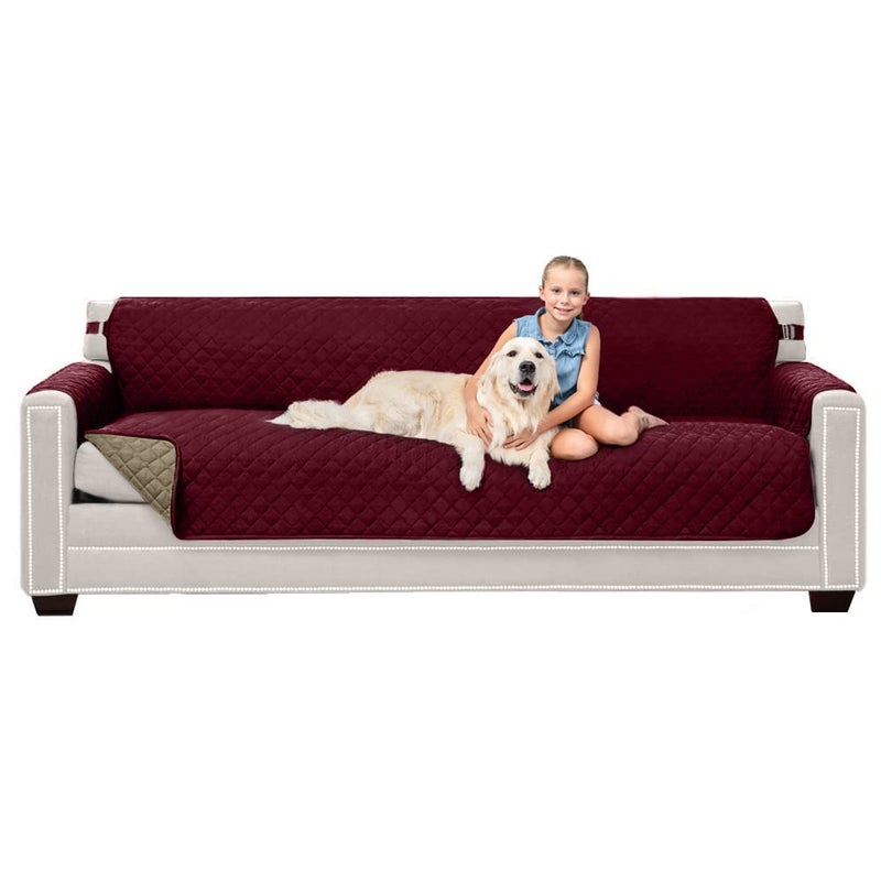 Sofa Shield Sofa Shield Couch Slip Cover with Patented Strap Cushion Protector Reversible Stain and Dog Tear Resistant Slipcover Quilted Microfiber 88in Seat Washable Covers for Dogs Pets Kids Burgundy Tan 