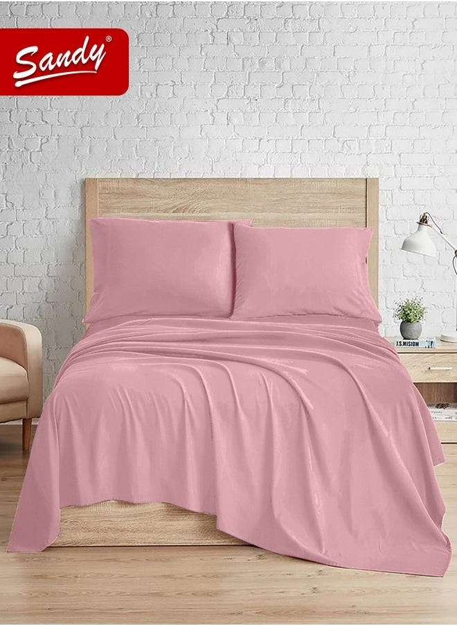 Sandy Sandy Premium Hotel Quality Flat Sheet and Pillow Cases, Bed Sheet 3 Pieces Set, Soft & Breathable and Cooling, King Size 274 x 259 cm, Rosy  - Image 2