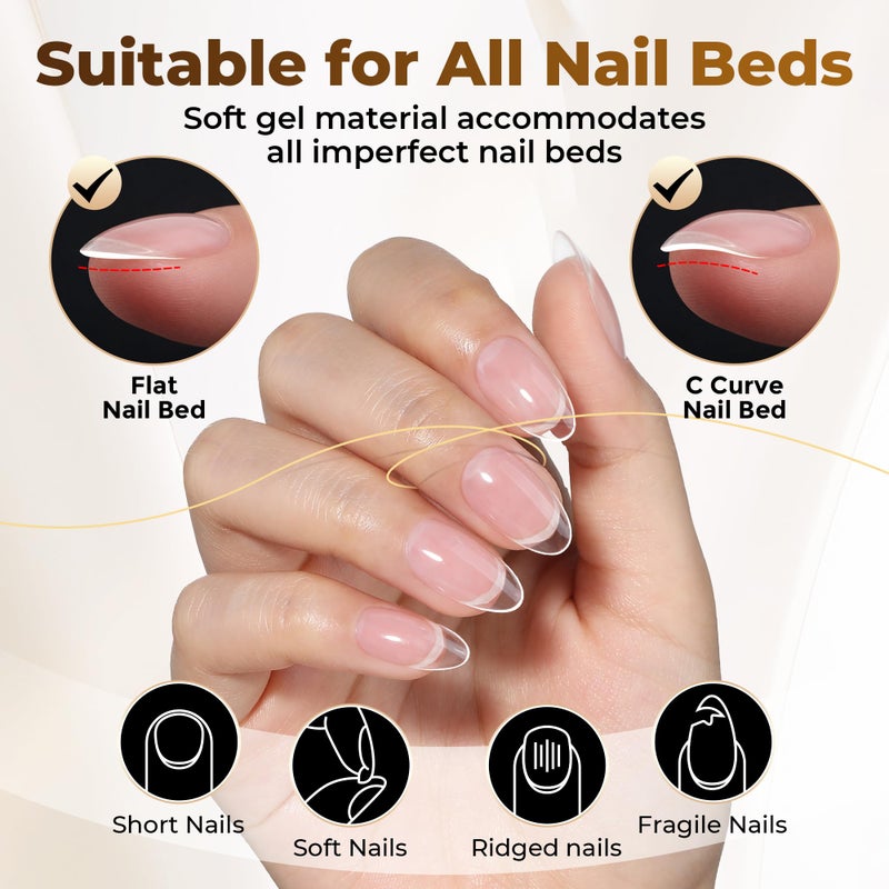 UNA GELLA Oval Fake Nails Pre-shape 504pcs Almond Gel Nail Tips Round Almond Press on Nails for Full Cover Acrylic Round Oval Full Nails False Nails 12 Sizes False Soft Gel Tips - Image 4