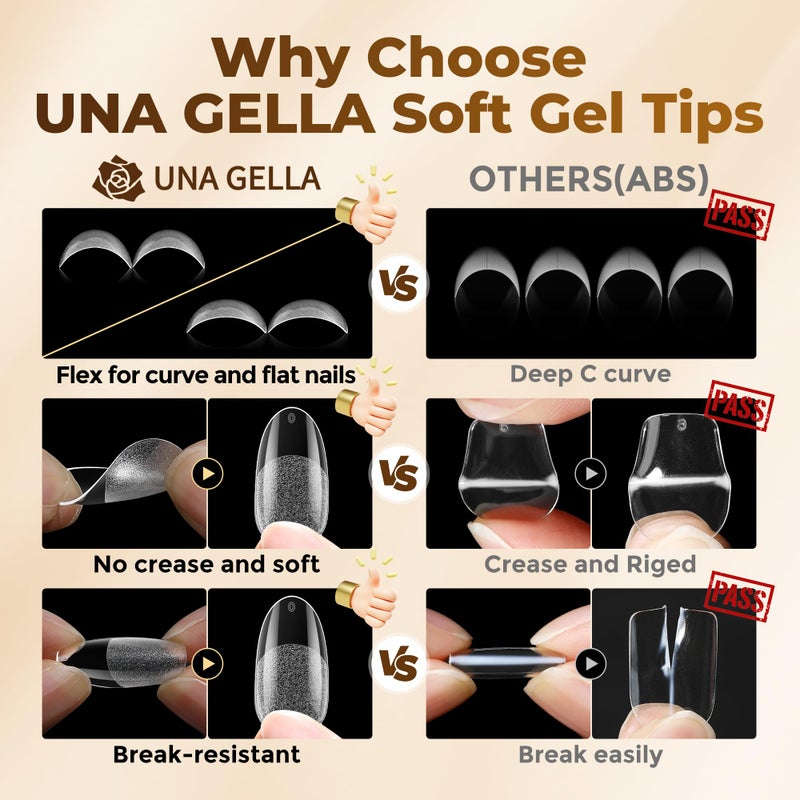 UNA GELLA Oval Fake Nails Pre-shape 504pcs Almond Gel Nail Tips Round Almond Press on Nails for Full Cover Acrylic Round Oval Full Nails False Nails 12 Sizes False Soft Gel Tips - Image 5