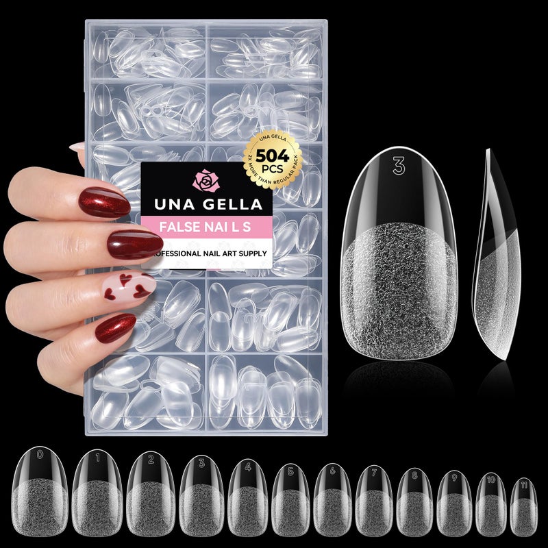 UNA GELLA Oval Fake Nails Pre-shape 504pcs Almond Gel Nail Tips Round Almond Press on Nails for Full Cover Acrylic Round Oval Full Nails False Nails 12 Sizes False Soft Gel Tips - Image 1