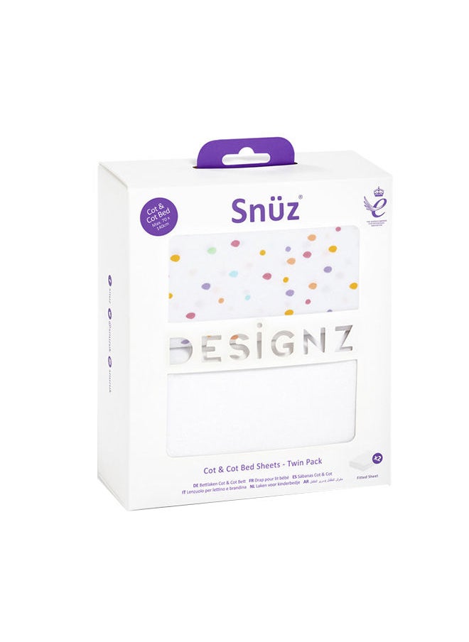 Snuz - Pack of 2 Pod Cot And Cot Bed Fitted Sheet Fits Both Cot And Cot Beds, Long - Lasting Quality, Infant And Baby Toddler/ Kids, Patterncolour Spots, Fitted Sheet Size - 70X140Cm - Image 1
