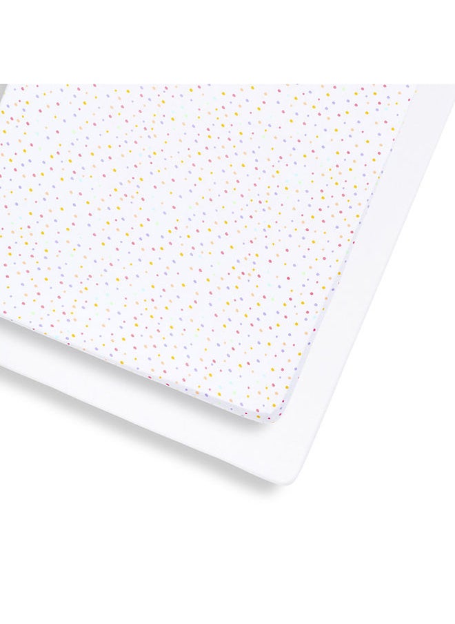 Snuz - Pack of 2 Pod Cot And Cot Bed Fitted Sheet Fits Both Cot And Cot Beds, Long - Lasting Quality, Infant And Baby Toddler/ Kids, Patterncolour Spots, Fitted Sheet Size - 70X140Cm - Image 1