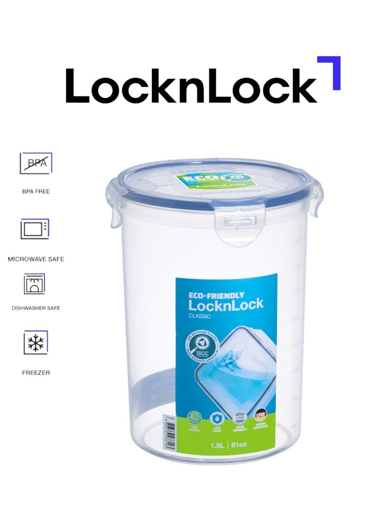لوك آند لوك لوك لوك 1.8 لتر - وعاء دائري محكم الغلق لتخزين الطعام - خالٍ من مادة BPA، آمن للاستخدام في الميكروويف والفريزر وغسالة الأطباق - Image 1