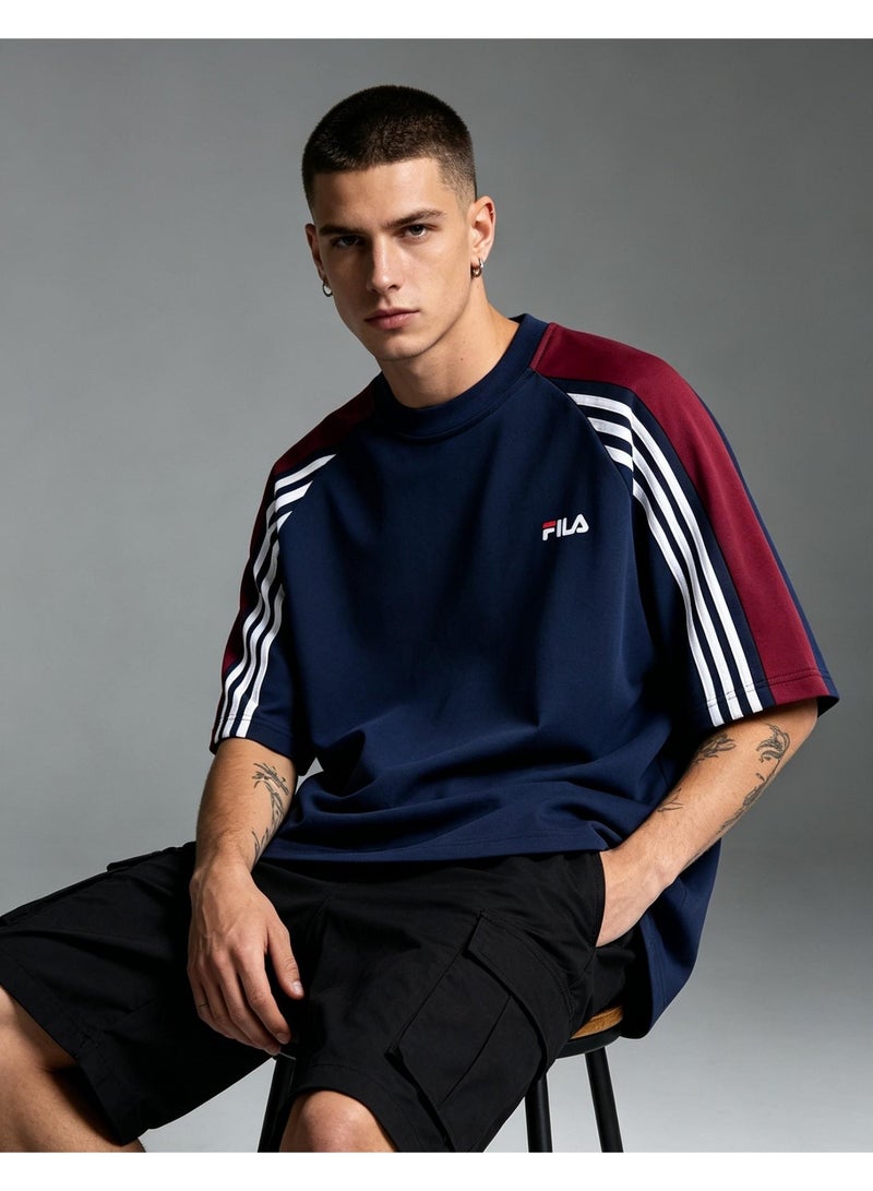 FILA Contrasting Semi-Zipped Polo Shirt for Men and Women Summer Loose Shoulder Short Sleeve Retro Lapel T-shirt - Image 1