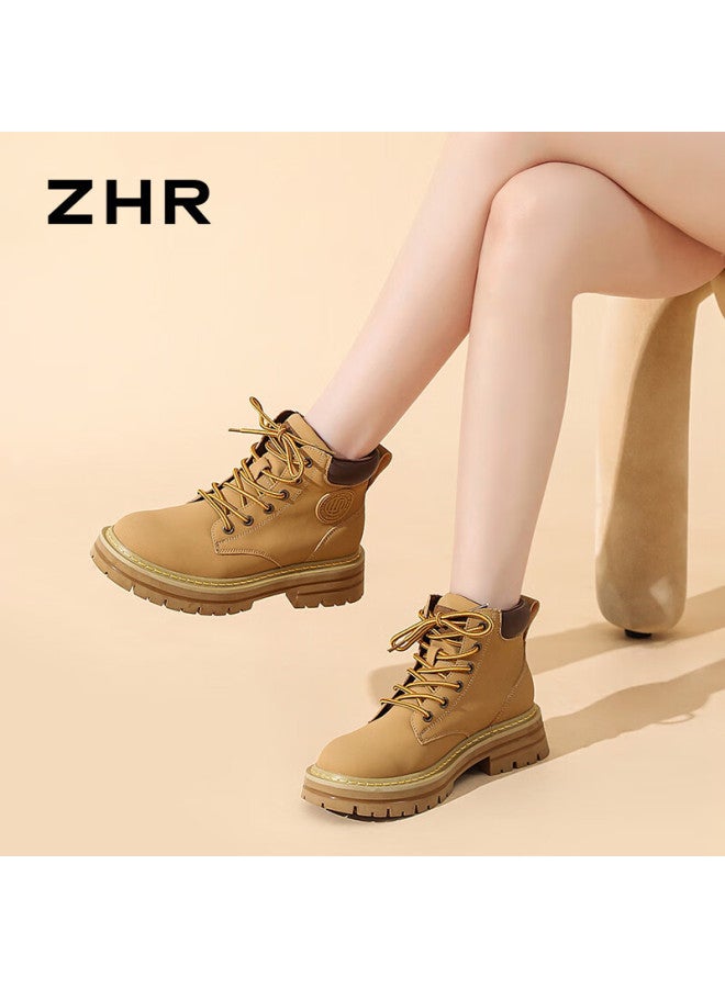 Zhr Martin Boots For Women, British Style Outdoor Women's Shoes, Hiking Work Boots, Height-increasing Yellow Boots, Ah266ff, Camel Color, Size 37 - Image 3