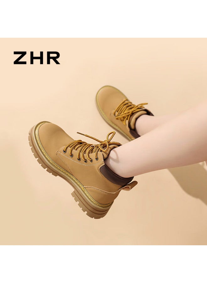 Zhr Martin Boots For Women, British Style Outdoor Women's Shoes, Hiking Work Boots, Height-increasing Yellow Boots, Ah266ff, Camel Color, Size 37 - Image 4