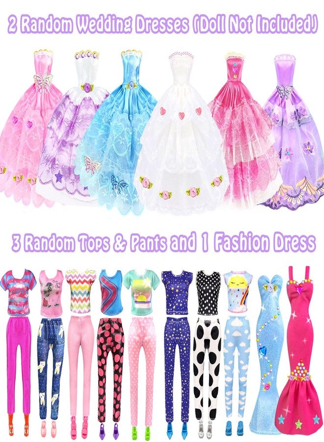 VLUSSO 75Pcs Doll Clothes and Accessories Fashion Design kit for 11.5 Inch Doll Dress Up Including 2 Wedding Gown Dresses 1 Fashion Dress 2 Party Dress 8 Mini Dresses 3 Tops and Pants 10 Shoes 6 Necklaces - Image 3