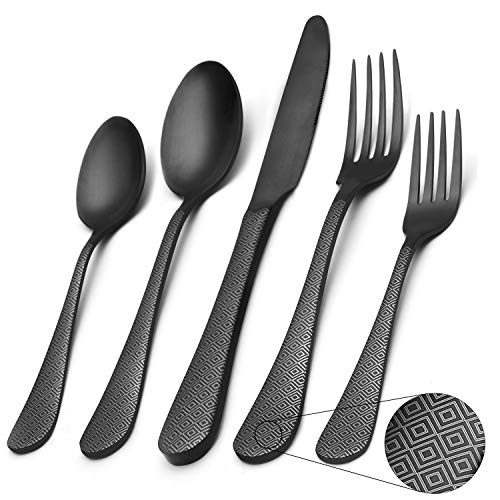 Matte Black Silverware Set Satin Finish 20Piece Stainless Steel Flatware SetKitchen Utensil Set Service for 4Tableware Cutlery Set for Home and Restaurant Dishwasher Safe
