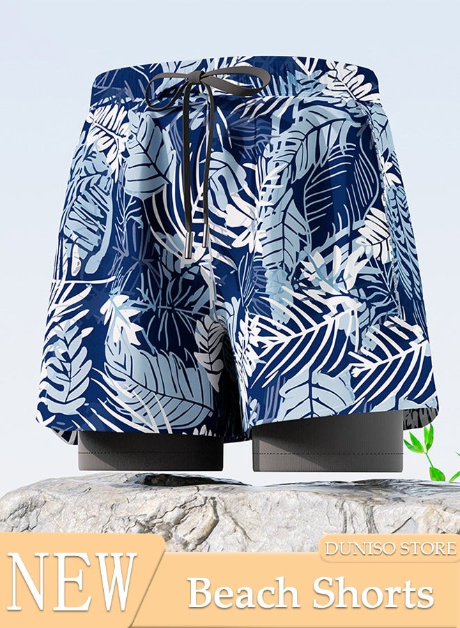 DUNISO Men's Swimming Trunks with Compression Liner, Double Layer Quick Dry Beach Shorts with Adjustable Belt Loose Breath Swim Shorts Swimwear Bathing Suits for Beach and Swimming - Image 1