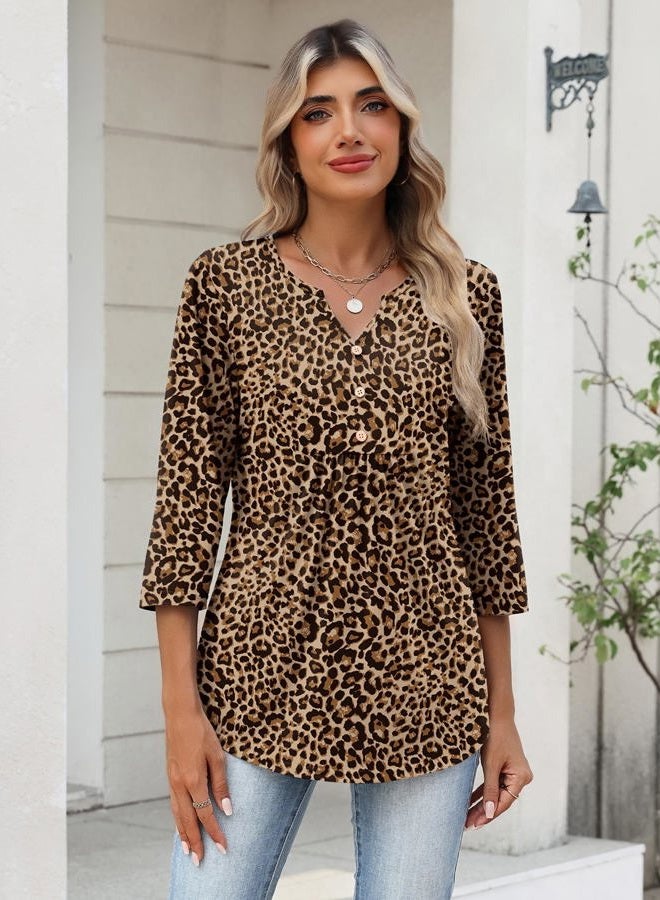 zeagoo Womens 3/4 Length Sleeve Tops V Neck Dressy Casual T Shirts Pleated Business Work Blouses Basic Tees S-3XL, D-an136, S - Image 4