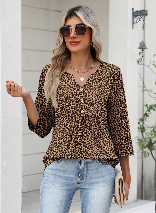 zeagoo Womens 3/4 Length Sleeve Tops V Neck Dressy Casual T Shirts Pleated Business Work Blouses Basic Tees S-3XL, D-an136, S - Image 2