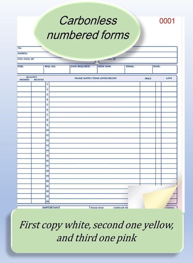 Rediform 1L147 Purchase Order Book, 8 1/2 x 11, Letter, Three-Part Carbonless, 50 Sets/Book - Image 4