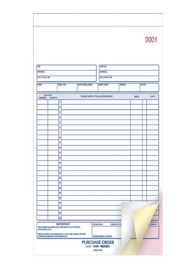 Rediform 1L147 Purchase Order Book, 8 1/2 x 11, Letter, Three-Part Carbonless, 50 Sets/Book - Image 3